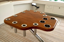 Teak work table/rod holder – 84’ sport fishing yacht